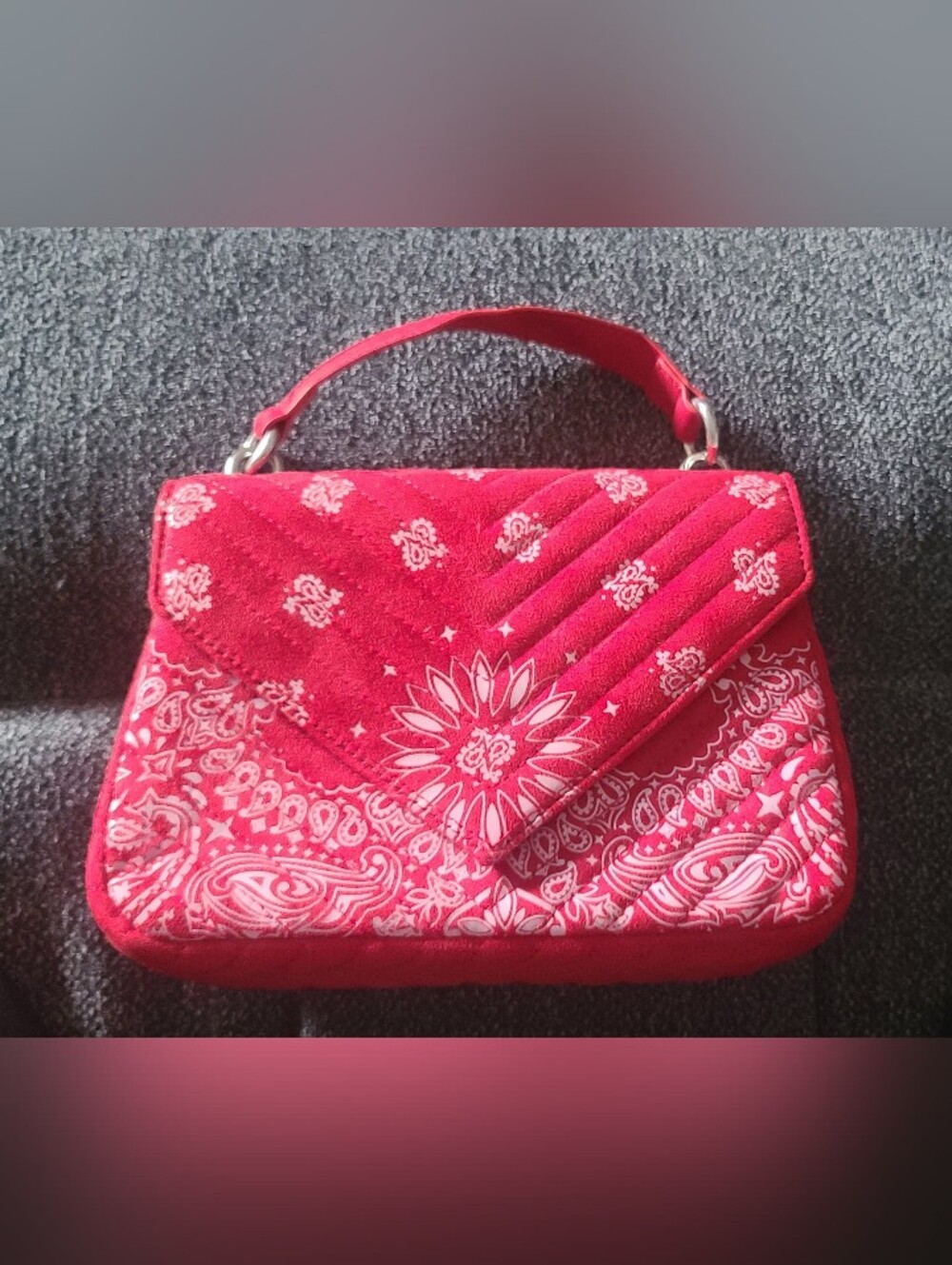 Women's Red Bandana-Print Top Handle Bag